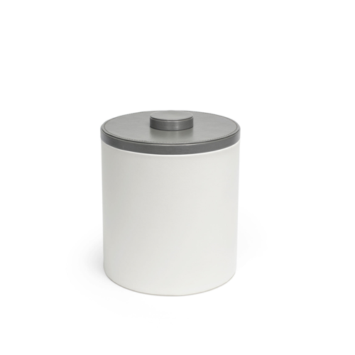 FOH RIB045WHL21 3.5 Qt. White Faux Leather Round Ice Bucket with Lid