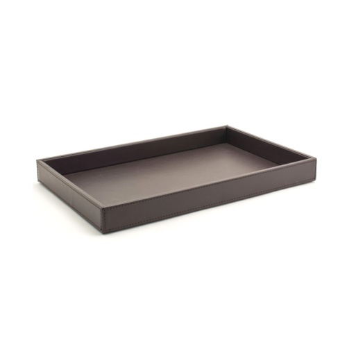 FOH RRT015BRL21 5" W x 10" D x 1.5" H Brown Faux Leather Rectangular Tray