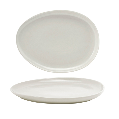FOH DOS032BEP20 13" W Scallop Oval Porcelain Tides Plate
