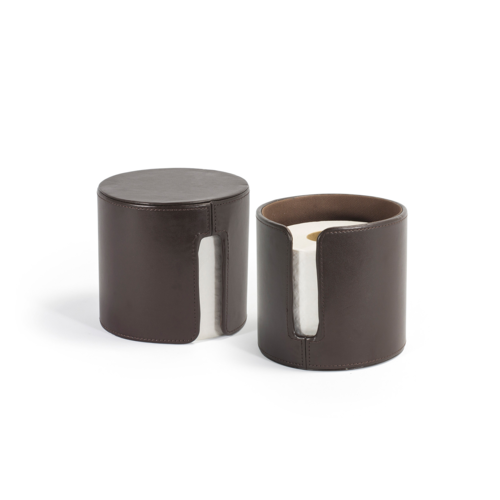 FOH RRH001BRL21 5" H x 5.25" 5.25" D Brown Faux Leather Round Toilet Paper Holder