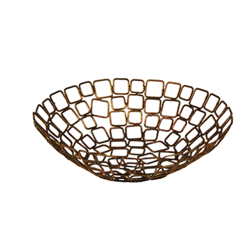 FOH BBK013GOI22 8" Dia. x 2.5" H Food-Safe Painted Iron Round Hand-Fused Coppered Wireware Bowl