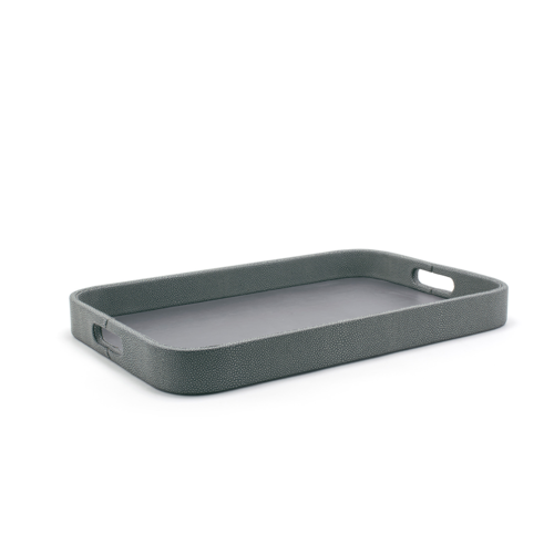 FOH RRT017GYL20 18" W x 12" D x 1.75" H Smoke Faux Leather Rectangular Tray