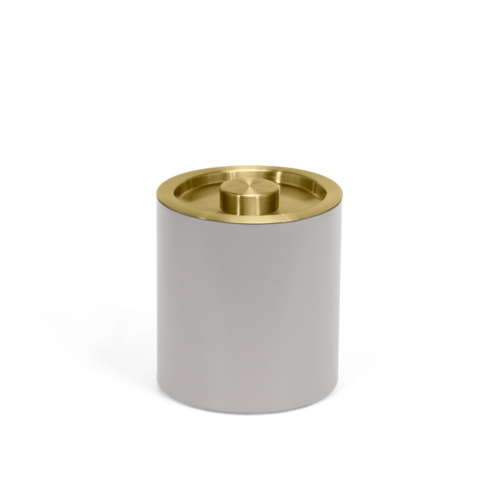 FOH RIB062BEL21 2 Qt. Beige Faux Leather Round Ice Bucket with Lid