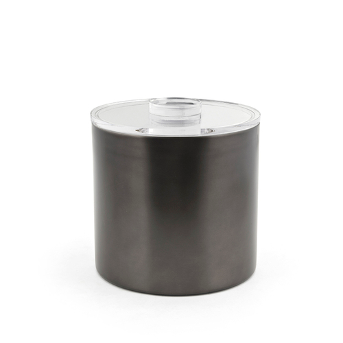 FOH RIB030BKS21 3 Qt. Black Stainless Steel Round Ice Bucket with Lid