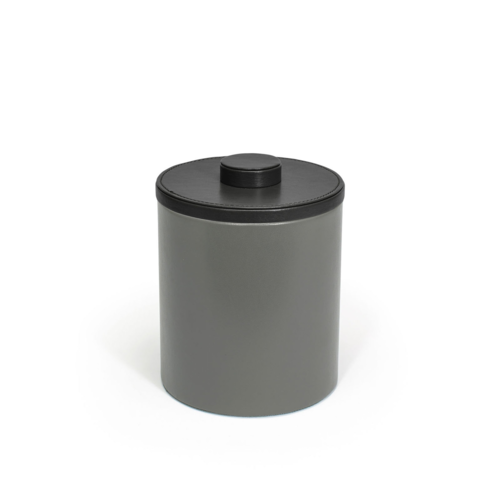 FOH RIB056GYL21 2 Qt. Gray Faux Leather Round Ice Bucket with Lid