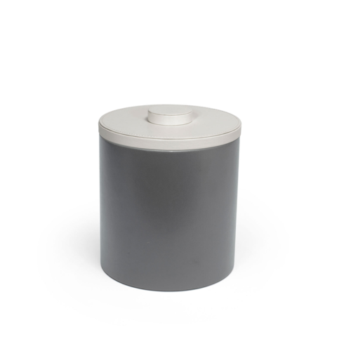 FOH RIB046GYL21 3.5 Qt. Gray Faux Leather Round Ice Bucket with Lid