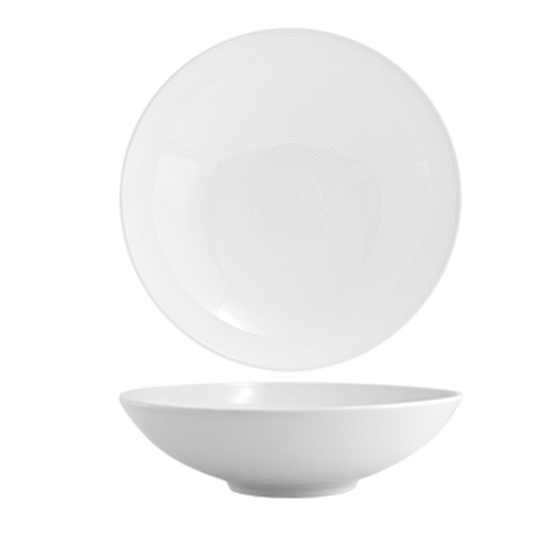 FOH DBO026WHP22 80 Oz. White Round Porcelain Spiral Bowl