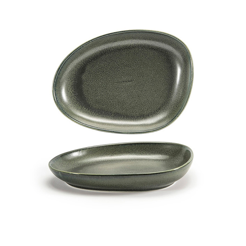 FOH DSP032DGP23 8" W Oval Porcelain Sage Kiln Plate