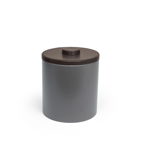 FOH RIB029GYL21 3.5 Qt. Gray Faux Leather Round Ice Bucket with Lid