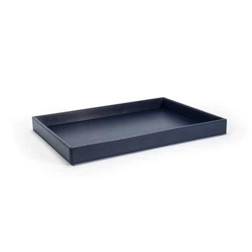 FOH RRT023BLL21 18.25" W x 12.5" D x 1.75" H Navy Faux Leather Rectangular Tray