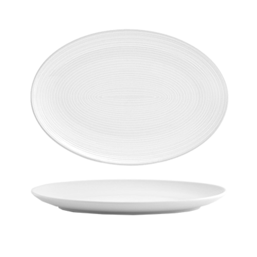 FOH DSP023WHP22 9.5" W White Oval Porcelain Coupe Spiral Plate