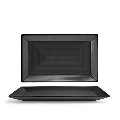 FOH DSP002BKP22 11" W Ink Rectangular Porcelain Spiral Plate
