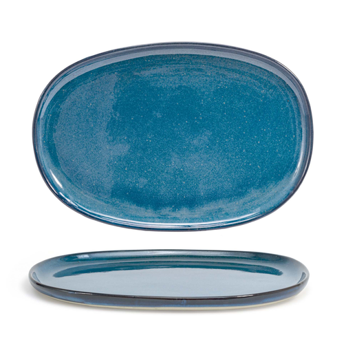FOH DOS033BLP21 13" W Indigo Oval Porcelain Coupe Artefact Plate
