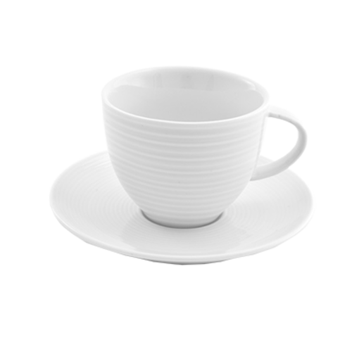 FOH DCS024WHP23 5.75" Dia. x 0.75" H Ink Porcelain Round Spiral Saucer