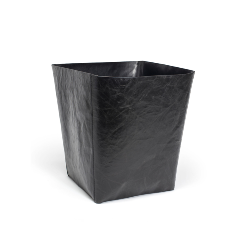FOH RWA031BKL21 14 Qt. Black Faux Leather Flare Waste Can