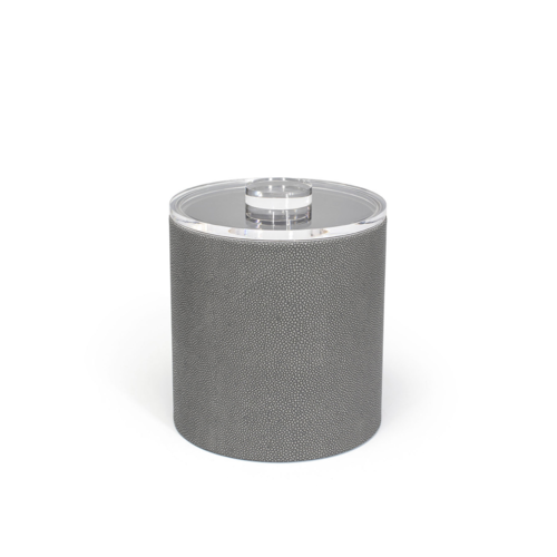 FOH RIB018GYL21 3.5 Qt. Gray Faux Leather Round Ice Bucket with Lid