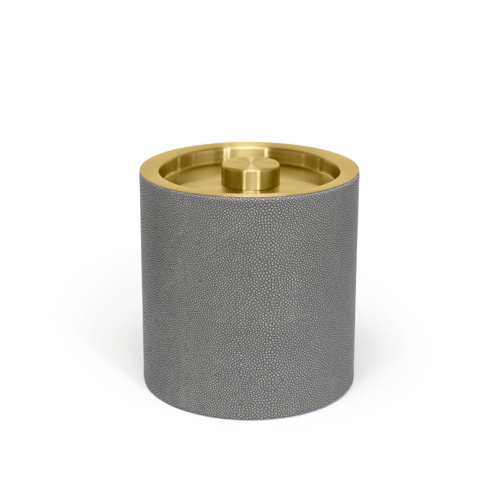 FOH RIB039GYL21 3.5 Qt. Gray Faux Leather Round Ice Bucket with Lid