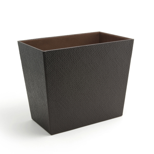 FOH RWA029BRL21 12.5 Qt. Brown Faux Leather Slender Flare Waste Can and Recycle Bin