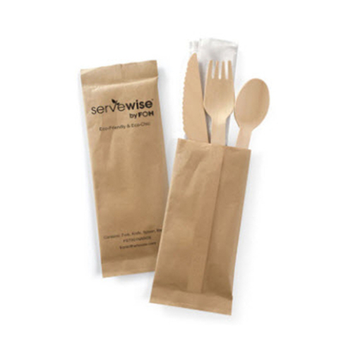 FOH FST001NAW28 6.5" W Wood Servewise Disposable Utensil Set