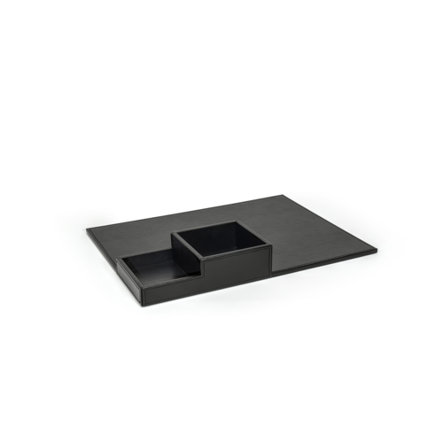 FOH RRT025BKL21 15.5" W x 11.75" D x 2" H Black Faux Leather Rectangular Flat Tray