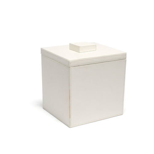 FOH RIB001WHL11 3.5 Qt. White Faux Leather Square Ice Bucket with Lid