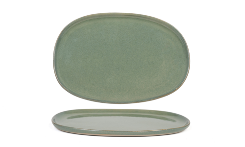 FOH DOS033GRP21 13" W Moss Oval Porcelain Coupe Artefact Plate