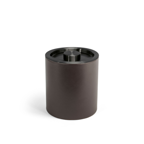 FOH RIB061BRL21 2 Qt. Brown Faux Leather Round Ice Bucket with Lid