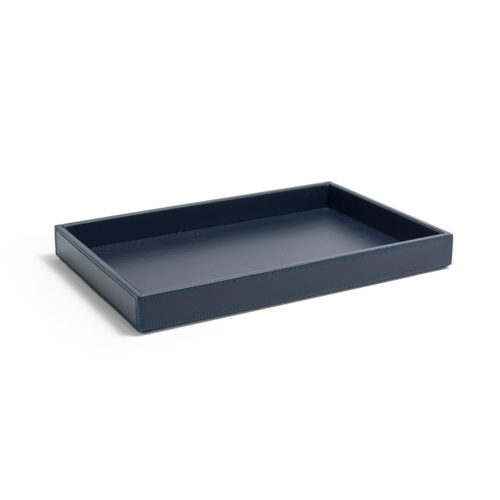 FOH RRT015BLL21 15" W x 10" D x 1.5" H Navy Faux Leather Rectangular Tray