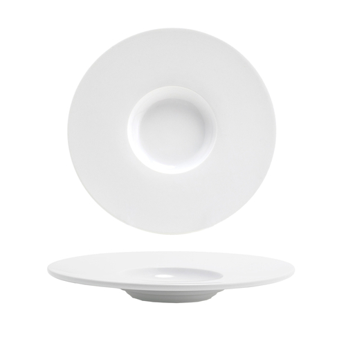 FOH DSP035WHP22 9.25" Dia. White Round Porcelain Wide Rolled Monaco Plate