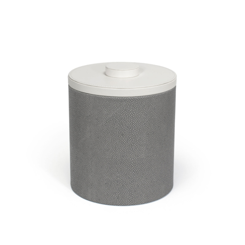 FOH RIB052GYL21 3.5 Qt. Gray Faux Leather Round Ice Bucket with Lid