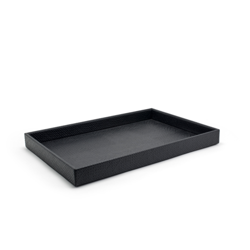 FOH RRT019BKL20 19" W x 13" D x 1.75" H Black Faux Leather Rectangular Tray