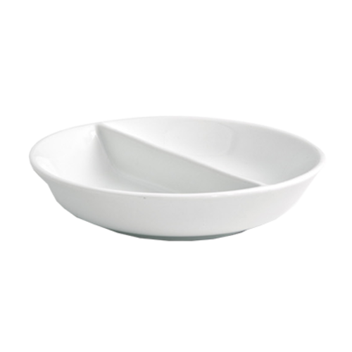 FOH DSD027WHP23 2 Oz. Porcelain Round 2-Compartment Monaco Divided Dish