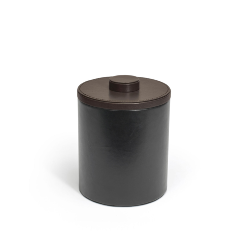 FOH RIB057BKL21 2 Qt. Black Faux Leather Round Ice Bucket with Lid