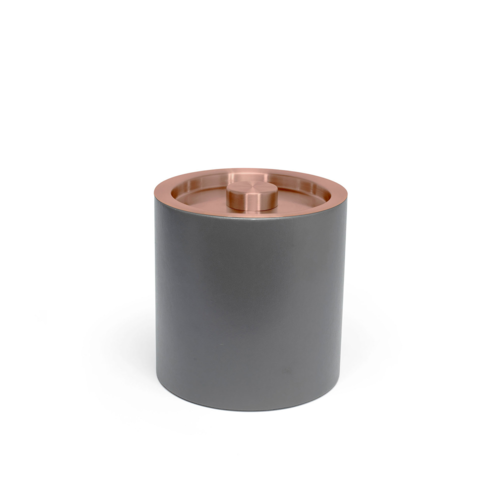 FOH RIB074GYL21 3.5 Qt. Gray Faux Leather Round Ice Bucket with Lid