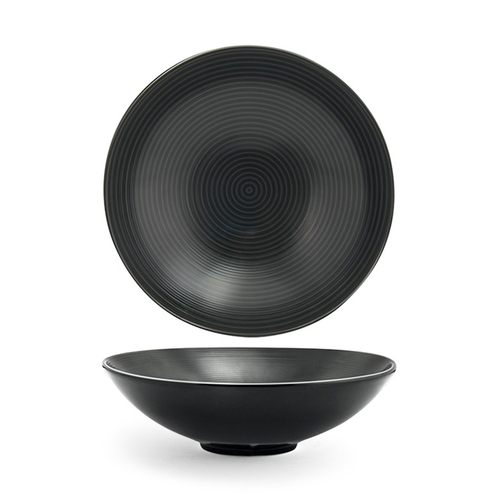 FOH DBO007BKP22 40 Oz. Round Porcelain Spiral Bowl