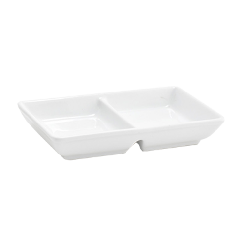 FOH DSD021WHP23 1 Oz. Porcelain 2-Compartment Divided Dish