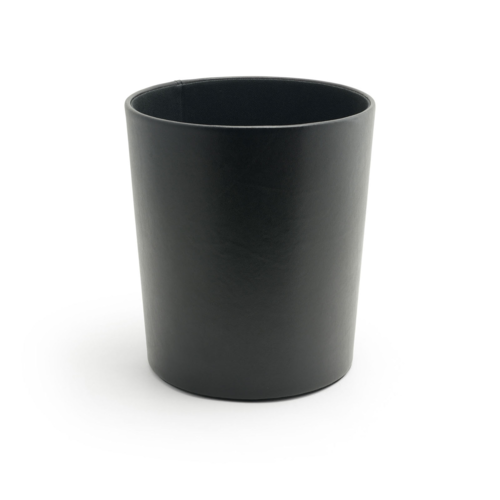 FOH RWA030BKL21 6.75 Qt. Black Faux Leather Tapered Cylinder Waste Can