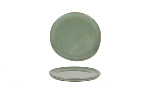 FOH DSP036GRP23 7.5" Dia. Round Porcelain Coupe Moss Artefact Plate