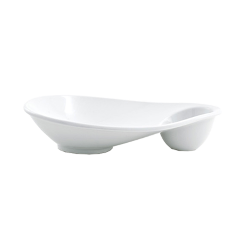 FOH DAP052WHP22 1 Oz. Porcelain Oval 2-Compartment Ellipse Sampler Plate