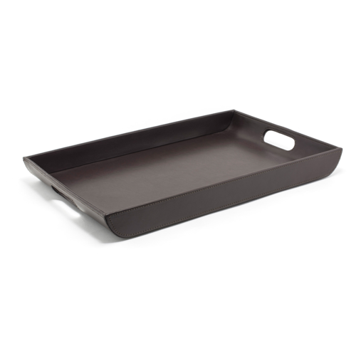 FOH RRT002BRL10 18.25" W x 12" D x 1.75" H Brown Faux Leather Rectangular Tray