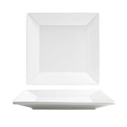 FOH DDP056WHP22 10" W White Square Porcelain Rolled Wide Kyoto Plate