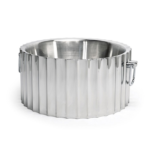 FOH SIB002MSS28 350 Oz. Silver Mirrored Stainless Steel Round Barware Beverage Tub with Handles
