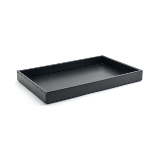 FOH RRT015BKL21 15" W x 10" D x 1.5" H Black Faux Leather Rectangular Tray