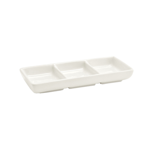 FOH DSD017BEP23 3 Oz. Porcelain 3-Compartment Catalyst Divided Dish