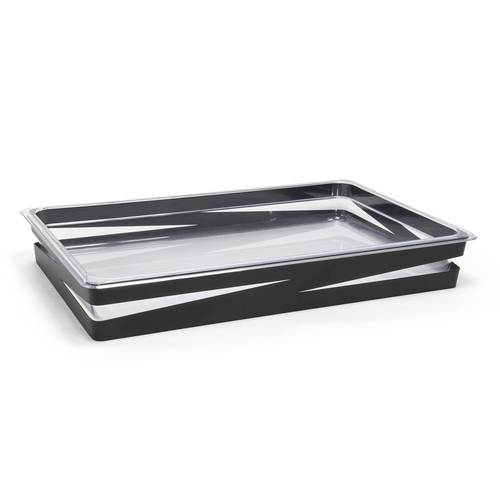 FOH BHO091BKI20 20.75" W x 12.75" D x 2.75" H Matte Black Stainless Steel Rectangular Shallow Full Size Zig Zag Housing or Pan Set