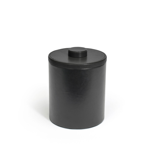 FOH RIB014BKL21 2 Qt. Black Faux Leather Round Ice Bucket with Lid