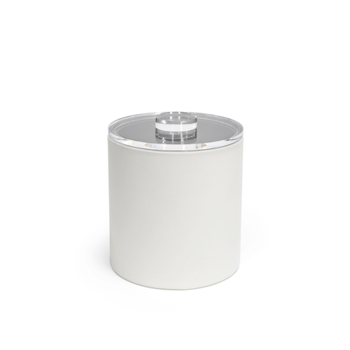 FOH RIB020WHL21 3.5 Qt. White Faux Leather Round Ice Bucket with Lid