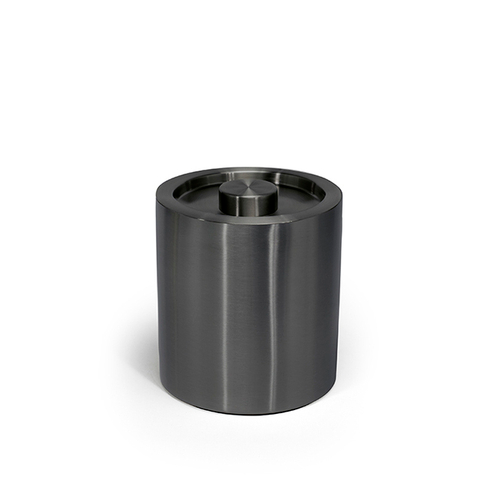 FOH RIB044BKS21 2 Qt. Black Faux Leather Round Ice Bucket with Lid