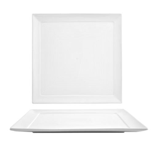 FOH DDP060WHP22 10.75" W White Square Porcelain Spiral Plate