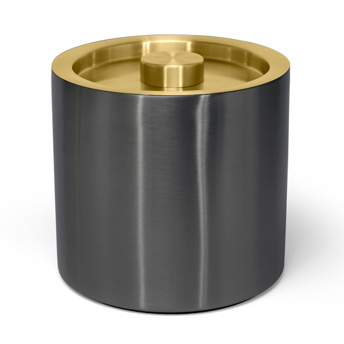 FOH RIB032BKS21 3 Qt. Black Stainless Steel Round Ice Bucket with Lid